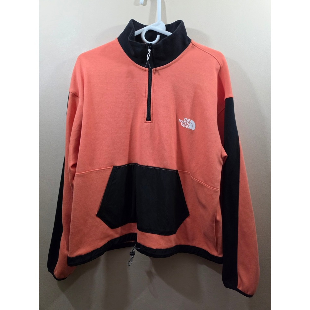 The North Face Womens XL Quarter Zip Pullover Coral Black Colorblock Drawstring